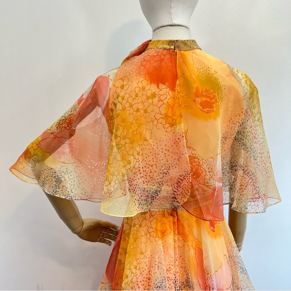 πHPπ Vintage Miss Elliette California Floral Chiffon Layered Caplet Maxi Dress - Picture 9 of 16